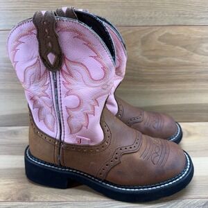 Justin Gypsy Boots Womens 5 Brown Pink Leather Western Cowgirl Short